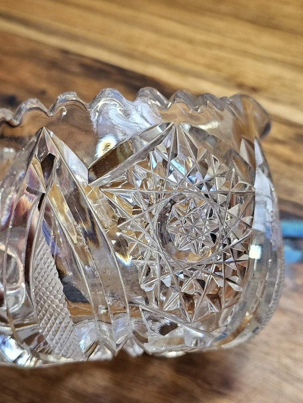 Antique ABP Cut Glass Creamer & Sugar Bowl Set Hobstar Sawtooth